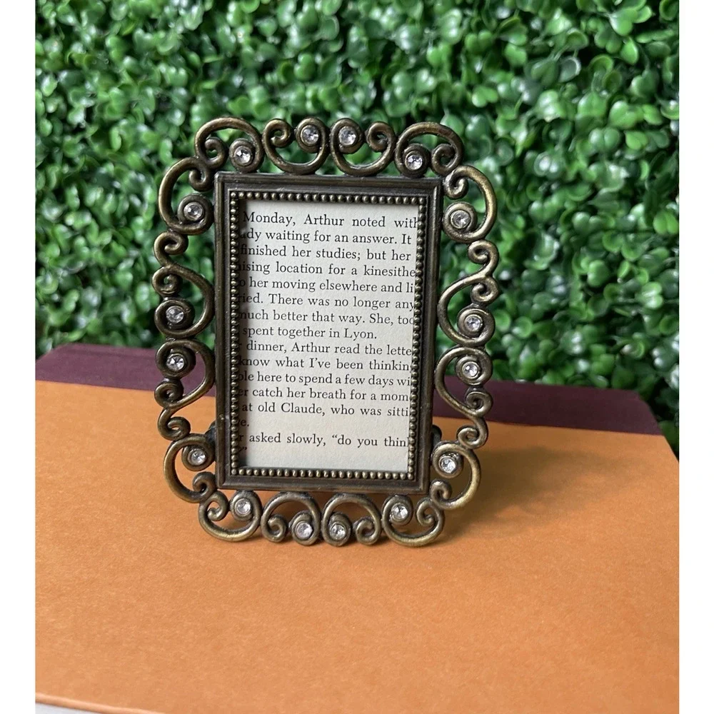 Silver Jeweled Picture Frame Holds 2x3 Photo Mini Frame Miniature Vintage Shelf